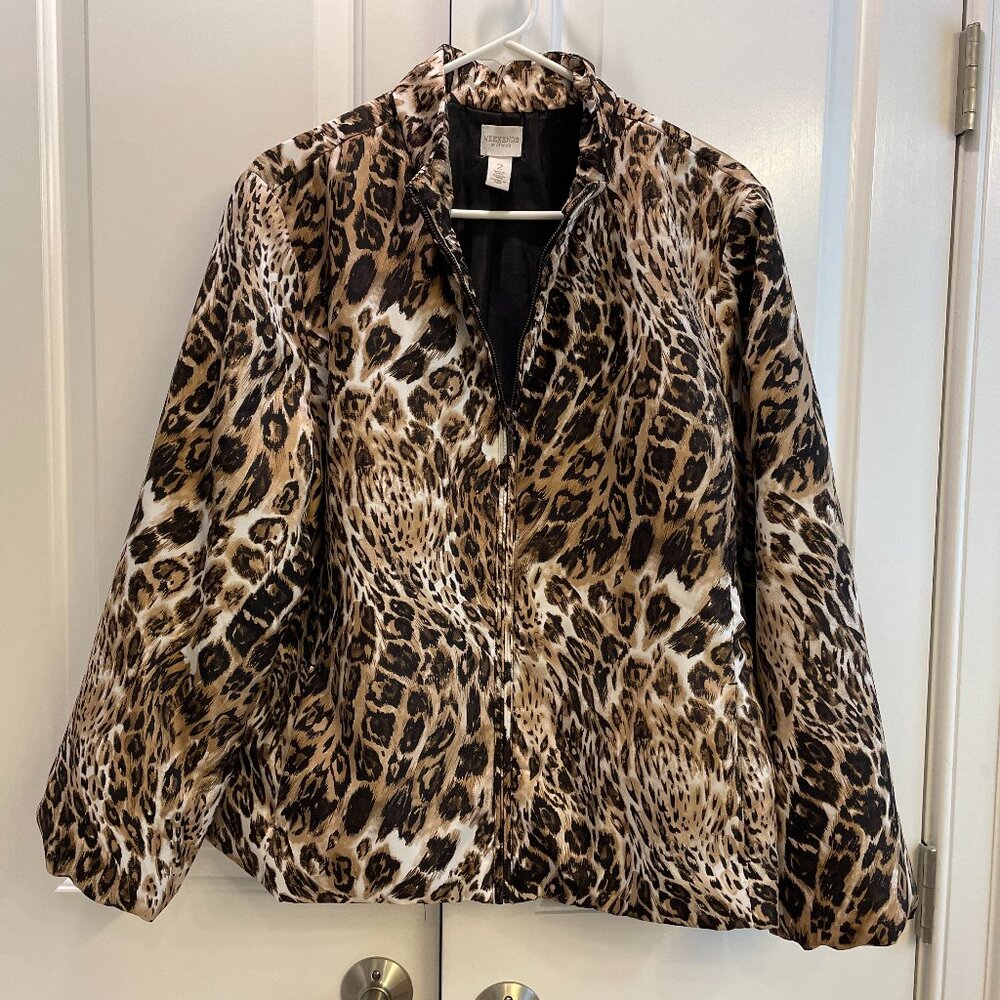 EUC Weekends by Chico's Jacket, Tan-Brown-White Animal Print, Chico's Sz 2